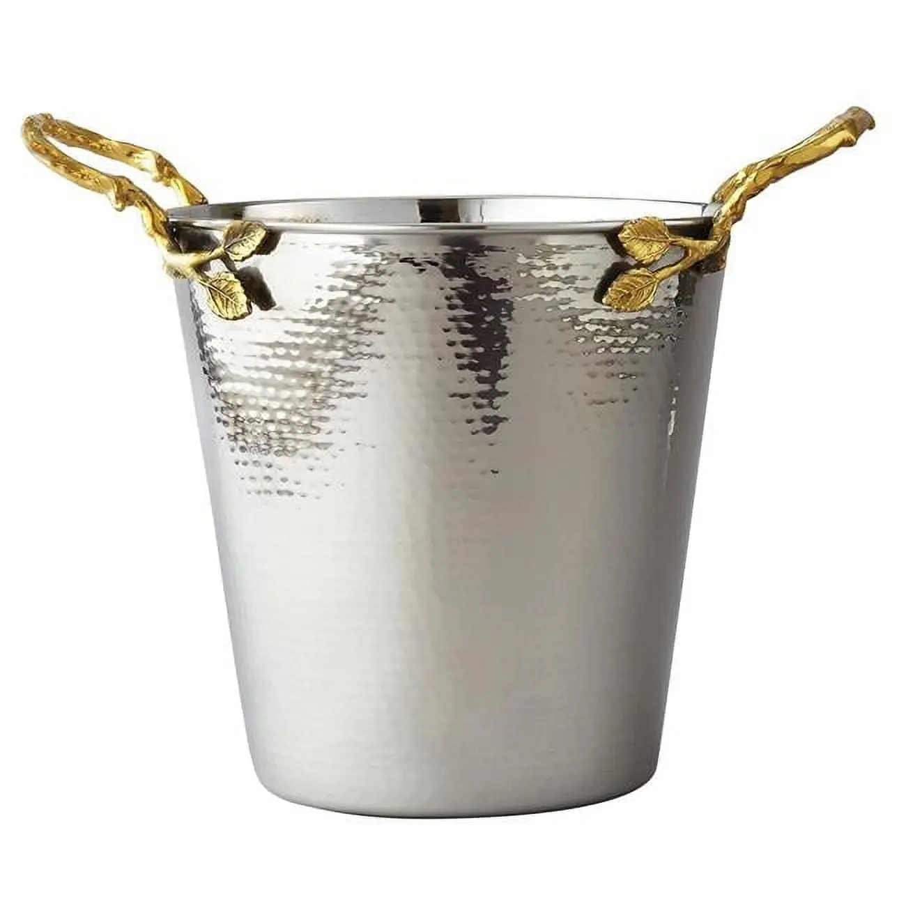 Stainless Steel Champagne Bucket with Gilt Gold Leaf Finish - Hammered Detail, Whimsical Golden Vine Accent, 2 lbs Bar Utensil for Home Decor, Commercial Kitchen Use, Decorative and Functional