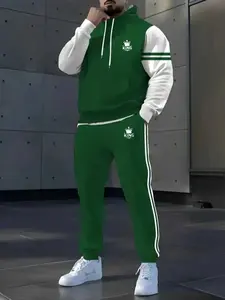 Men's Digital Tiger Print Hoodie Set, Forest Tiger Casual Hooded Sweatshirt + Belt Pants, Fall & Winter Sporty, Streetwear Tracksuit Set, Tracksuit Sweat Suits