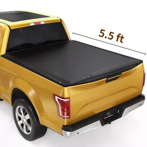 YITAMOTOR 5.5ft Soft Roll Up Truck Bed Tonneau Cover Compatible with 2015-2024 Ford F-150 5.5 ft Bed Easy Install Waterproof Premium Quality Car Protector