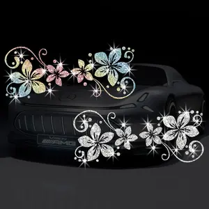 Glitter Flower Car Sticker — Sparkly Cherry Blossom Vine Decal, Reflective Floral Exterior Styling for Women, Waterproof Vinyl Auto Decor for Side Door, Window & Bumper, Elegant Bling Accessory