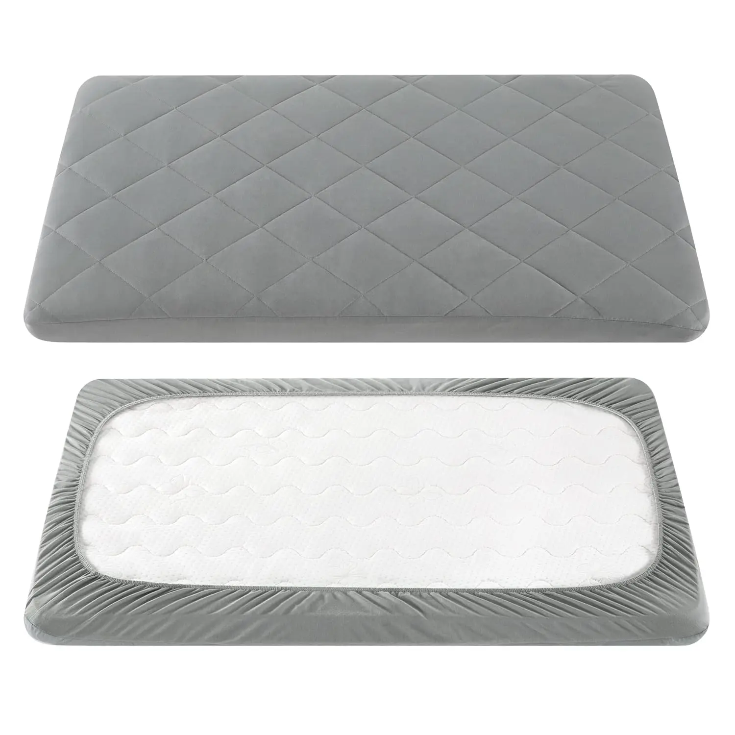 Pack and Play Sheet - Soft Quilted  Cover Pad,  Mattress Protector with 1''-3'' Deep Pocket, Thick Play Yard Playpen Sheets, Breathable Fluffy  Mattress Pad, 39"x27", Grey
