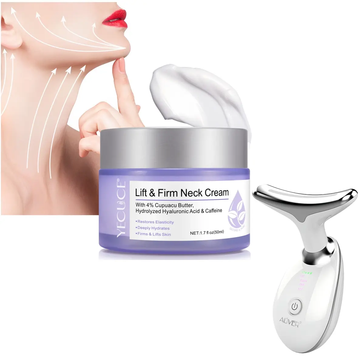 Aliver Neck Instrument + Neck Cream 50ML, Moisturizing Cream for Neck and Shoulder, Reduces Fine Lines and Wrinkles, Model Xinghao Es-1081