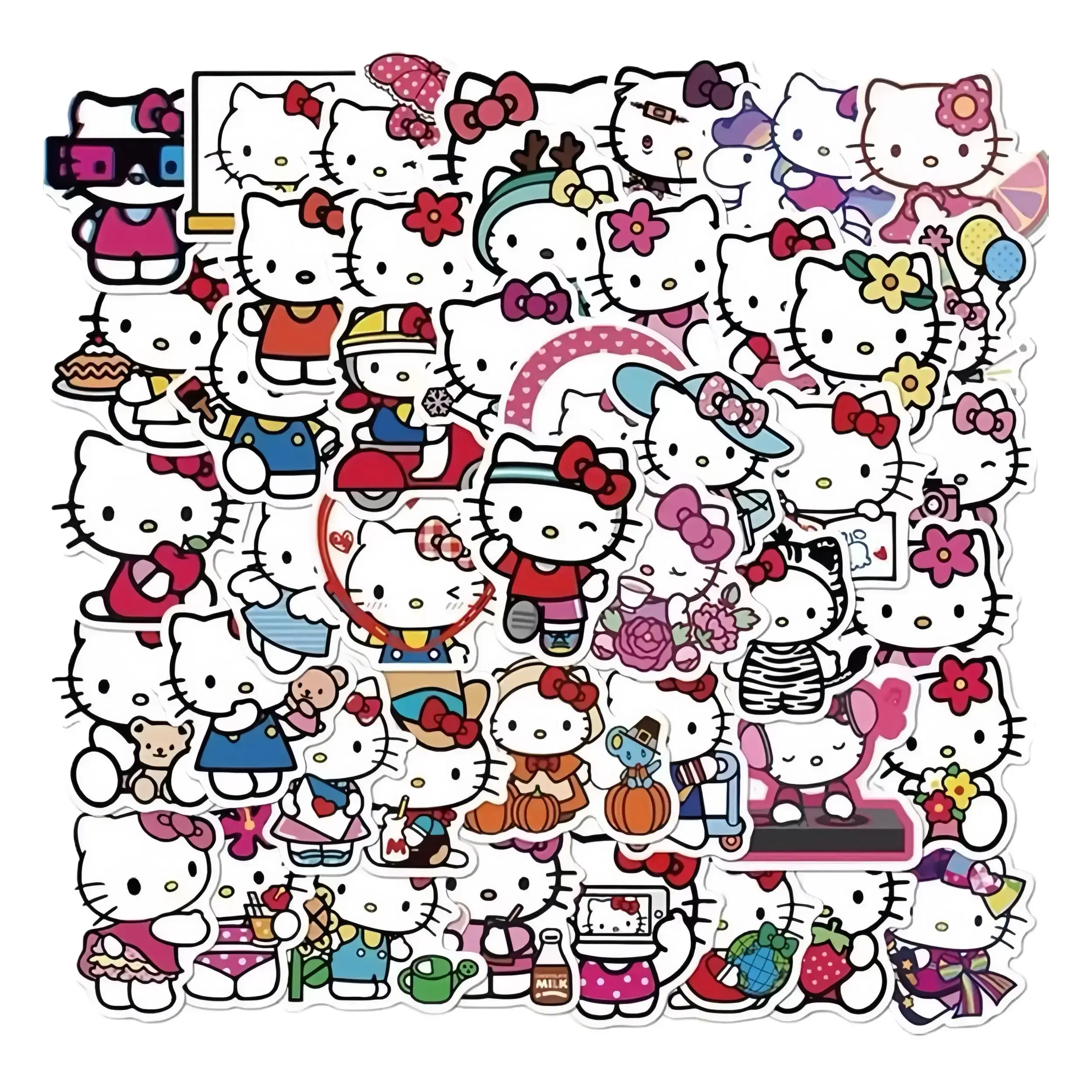50pcs Sanrio Hello Kitty Stickers, Kawaii DIY Stickers Perfect for Notebook Laptop Waterbottle Luggage Case