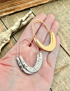 Gold or Silver Organic Hammered Crescent Hoops