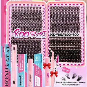Tiktok Viral Super Value Individual Lash Cluster Kit, 20D-40D-60D-80D Multi-Size D-Curl, DIY Eyelash Extensions, High Capacity