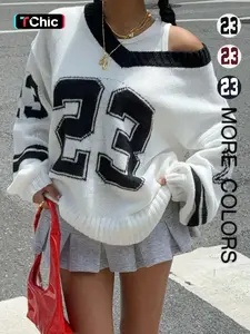 Women's Vintage Figure Print Knitted Sweater, Casual Long Sleeve Jumper for Fall & Winter, Fashion Ladies' Knitwear for Daily Wear, Tops