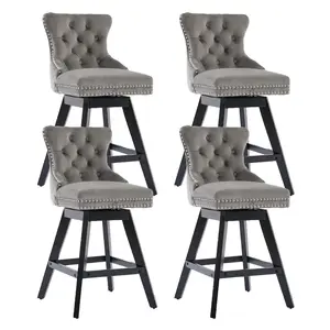 Modern Velvet Upholstered Bar Stools Set of 2/4,360° Swivel Bar Stools, Velvet Tufted Bar Chairs with Wood Legs & high Backrest and Nailhead Trim, for Kitchen Island, Counter Height Chair for Kitchen, Bar, Dining Room