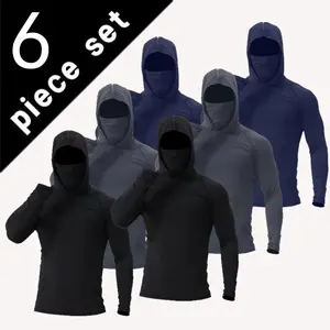 New 6-Pack Men’s Quick-Dry Sports Hoodies with Face Masks — Breathable, Sun Protection for Gym, Outdoor Activities, Running, and Casual Wear; Graphic Tees
