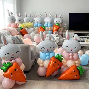 Easter Party Decoration Balloon Set, Giant Cute Curly Ear Rabbit Foil Balloons, 12 Inch Transparent Latex Balloons, Easter Arch Decorations, Balloon Arch Kit