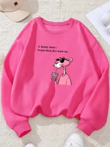 Women's Cartoon & Letter Print Drop Shoulder Sweatshirt, Casual Long Sleeve Round Neck Pullover for Fall & Winter, Ladies Clothes for Daily Wear Womenswear