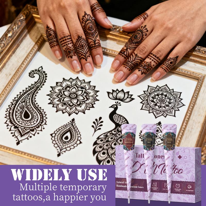 DM Temporary Tattoo Kits 6 Tattoo Cones 133 Stencils Semi Permanent Markers for Women Men Kids DIY Body Makeup Art Party Gifts Long Lasting