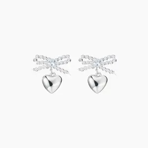 Cider [2 colors, size One Size-One Size] BEADED BOWKNOT & HEART DROP EARRINGS