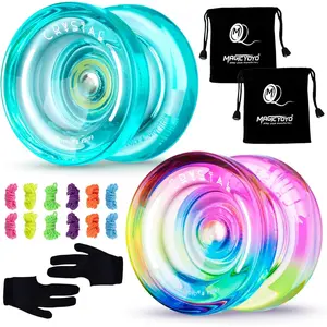 Pack of 2 Yoyos - K2 Responsive Yo-yo for Kids Beginners Yo Yo with 2 Yoyo Gloves, 2 Yo yo Bags, 12 Yo-yo Strings (Crystal Green+Blue Pink Yellow)