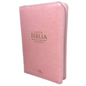 Bible in Spanish for Woman with Zipper 12 Point Large Font Reina Valera 1960 Imitation Leather Pink with Index