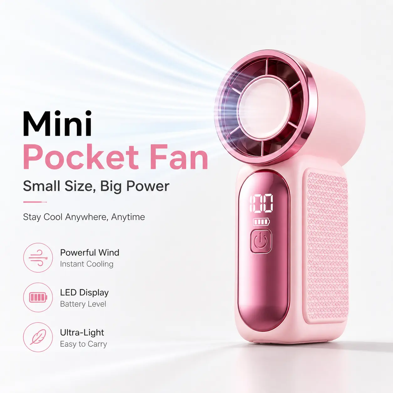Mini Pocket Fan – Ultra Portable Handheld Fan with Strong Wind, Quiet Motor & Digital Display, Perfect for Travel, Outdoor & Daily Use