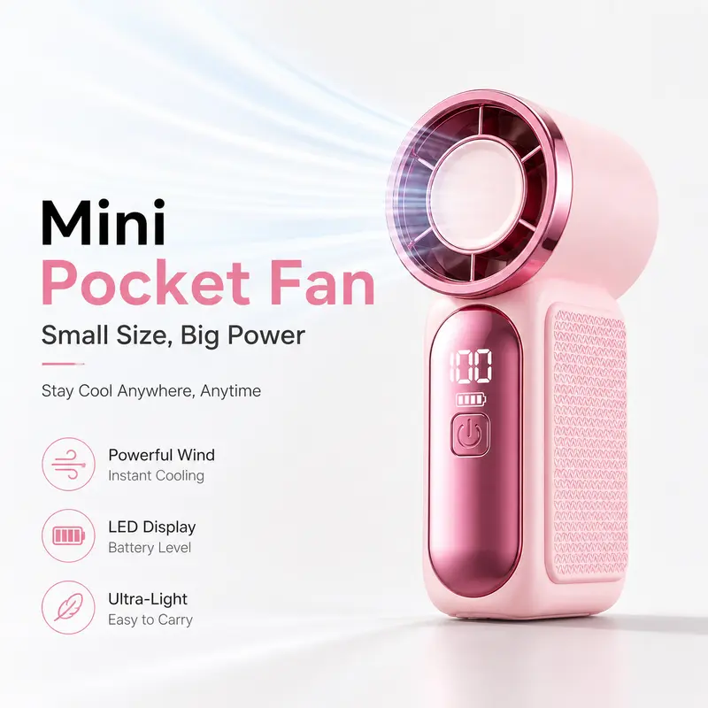 Mini Personal Hand Held Fan - Pocket-Ready Compact Cordless Portable Cool Fan with Strong Wind, Quiet Motor, Digital Display, Travel & Office Heat Relief for Students (TikTok Shop Back to School), Hand Held Fans, Mini Personal Fan