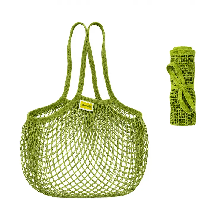 Reusable Cotton Mesh Grocery Bag - Long-Handled Functional Shopping Tote for Daily Outing, Grocery Runs