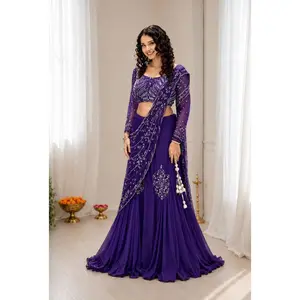 Premium Chinon Silk Lehenga Choli with Attached Pallu & Sequins Work