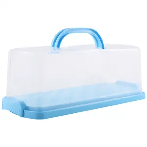 Portable Bread Box with Handle Loaf Cake Container Plastic Rectangular Food Storage Keeper Carrier 13Inch Translucent Dome for Pastries, Bagels, Bread Rolls, Buns