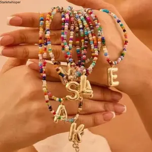 Colorful Handmade Beaded Necklace, Cute Alphabet Pendant Jewelry, Trendy Elegant Accessories for Women & Girls, Versatile Daily Styling Ornament, Ideal Birthday & Holiday Gift