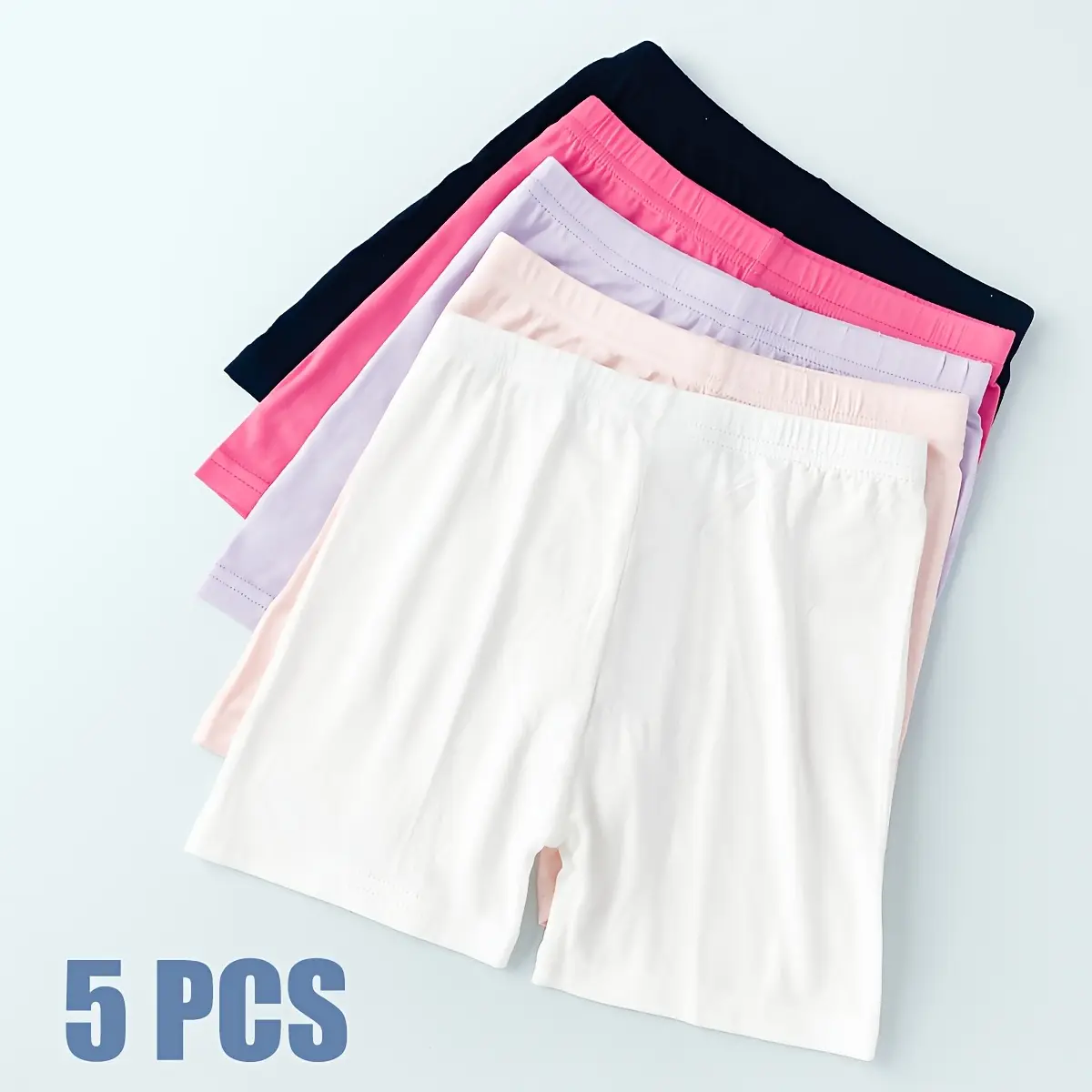 Girls' 5pc Anti-Slip Polyester Leggings - Plain Safety Shorts Non-Skid Tights, All-Season Hand Wash Only Pants for Toddler Playdates Daily Wear, Toddler Girls, [5-Pack] Black + Rose Red + Purple + Pink + White, 3-4Y, 4-5Y