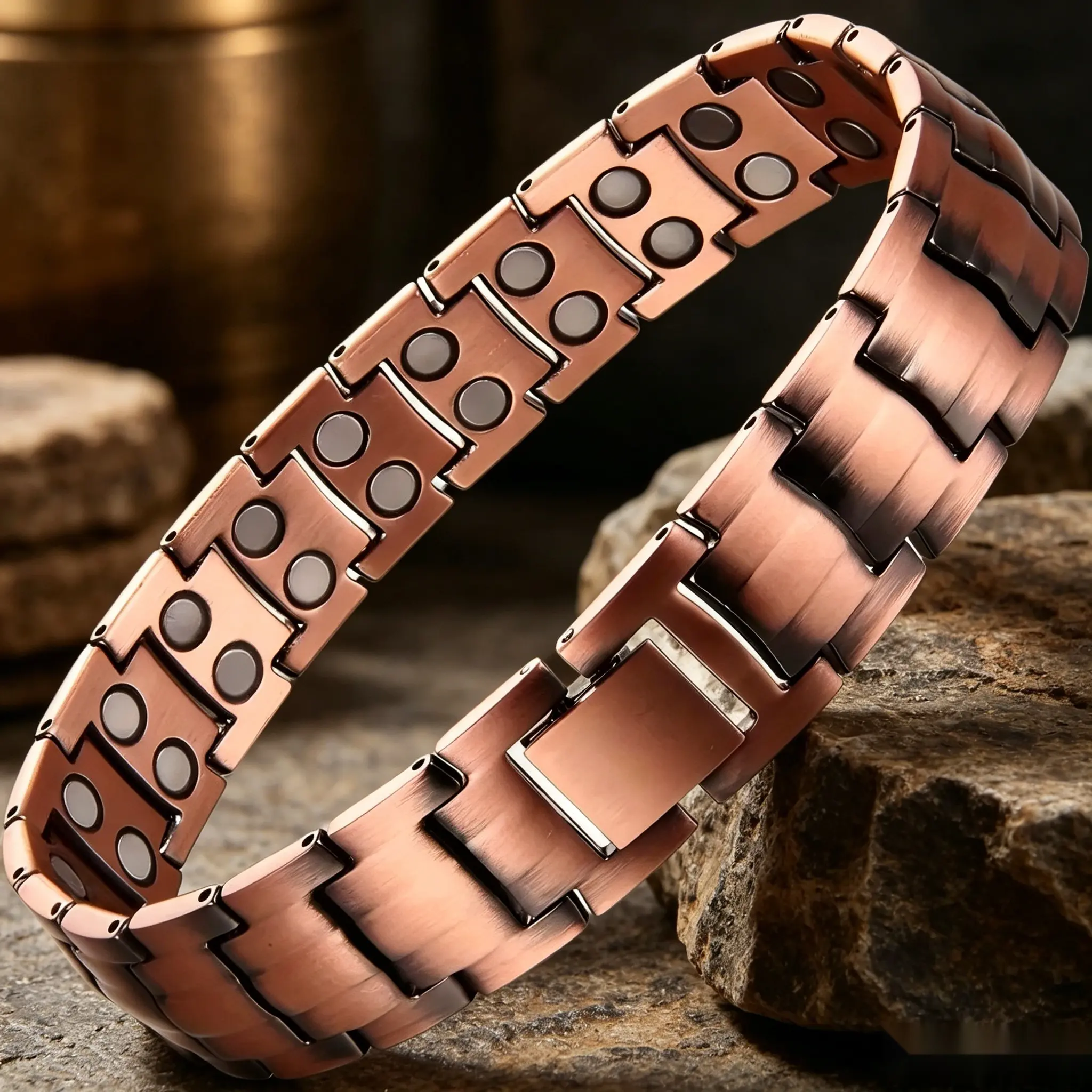 Antique Bronze Men's Double-Row Cuff Bracelet, Adjustable Copper Alloy Bangle for Casual Wear, Retro Vintage Costume Jewelry Bracelets & Bangles