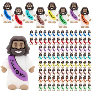 Yelakey Mini Jesus Figures 100Pcs Tiny Jesus Figures Cute Jesus Ornament Toys with Jesus Love You Slogan Religious to Hide and Seek Religious Christmas Christian Baptism Gifts,OutdoorFun Decor Multicolor