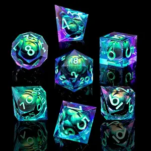 Movable Dragon Eye Dice Set for DND, Polyhedral Dice Set, 7 Counts/set Liquid Core Resin Dice with Gift Box, Tabletop Role-playing Games for Adults & Teens, Ideal Birthday Gift
