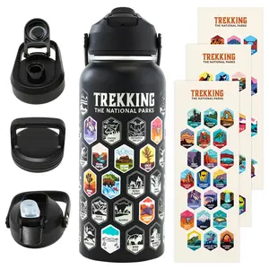 Trekking the National Parks Water Bottle with 3 Lids and 63 Waterproof Stickers