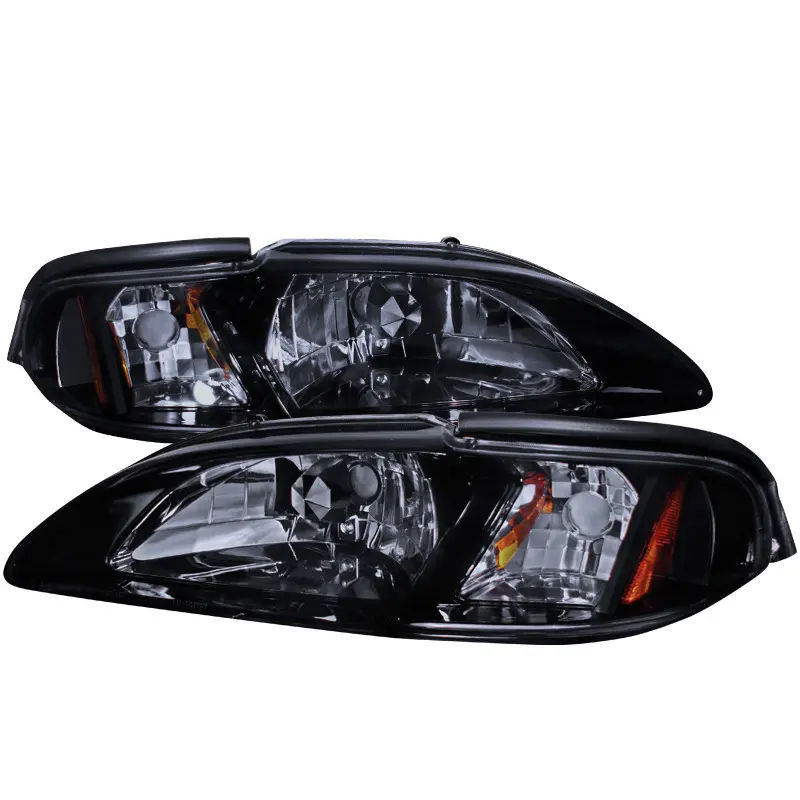 1994-1998 Mustang 1PC Crystal Headlights w/ Amber Reflectors (Chrome Housing/Smoke Lens)