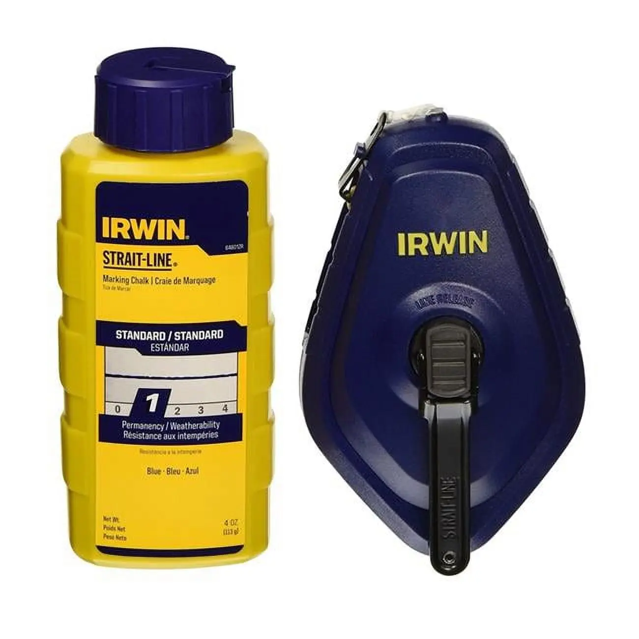Irwin 2196491 Chalk & Reel Set - 4 oz Strait-Line Fast Retrieve, Blue, 100 ft Chalk Marking Measurement Tool for Sewing, Contains Wheat & Bioengineered Ingredient, With Plastic & Polyester Components