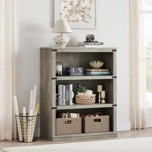 【GARVEE】Farmhouse Bookcase Collection: Versatile Wooden MDF Shelves in 3 or 5 Tiers, Ranging from 40" to 71" Tall, Available in Grey, Oak, Cherry, and White. Ideal for Living Rooms, Bedrooms, and Offices with Stable Design and Ample Storage Options.