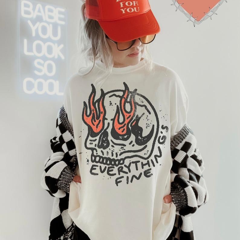 Comfort Colors Everything Is Fine Shirt Skull Tee Boho Vintage Tee Trendy Graphic Tee Skull Rebel Rock n Roll Grunge Edgy Outfit Boho Hippie