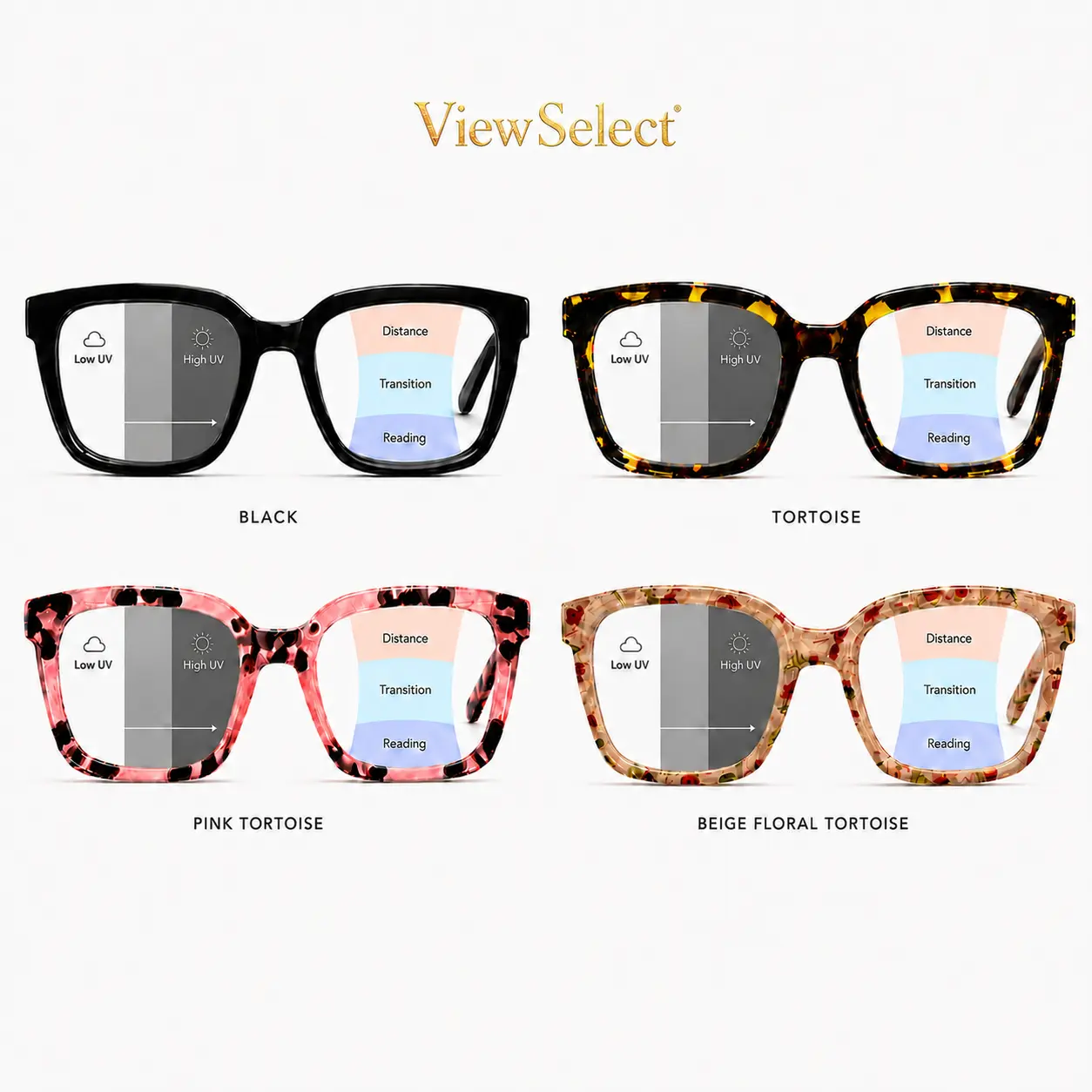 ViewSelect Photochromic Progressive Multifocal Reading Glasses for Men and Women, Blue Light Filtering, Lightweight Frame
