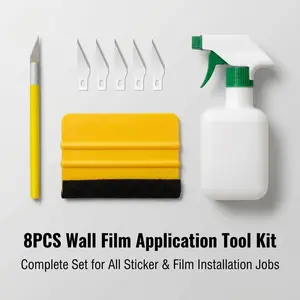 8-Piece Wall Film Application Tool Kit, Complete Set For Sticker & Wallpaper Installation, Includes Felt Edge Squeegee, Precision Tool With Blades, And Spray Bottle, Ideal For DIY Home Projects And Professional Use, Won’T Scratch Surfaces