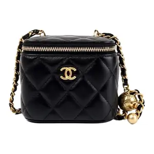 Chanel 21C Small Gold Ball Quilted Leather Crossbody Bag with Adjustable Chain Strap for Women in Black