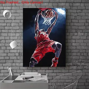 1 piece/set frameless canvas painting print poster, Sports Poster art，Basketball Dunk Painting，a perfect gift for Basketball loves, ideal gift for bedroom, living room, dorm hallway, kitchen, mural, wall decoration, room decor