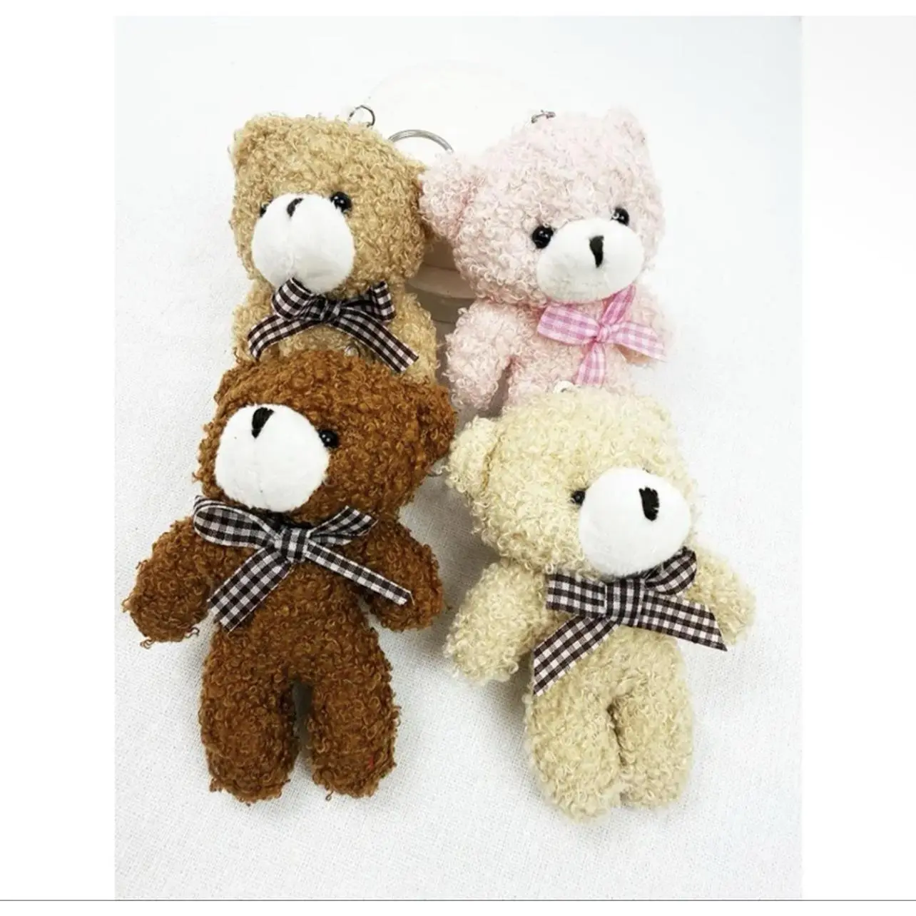 Plush Teddy Bear Keychains with Bow Ties in Multiple Colors for Kids and Adults