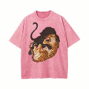 B-Summer Apparel: "Jungle Fury" Animal Print Unisex Loose-Fit T-Shirt — Suitable for Men and Women — Comfortable Pure Cotton Washed Short-Sleeve Tee Tshirt Tshirt