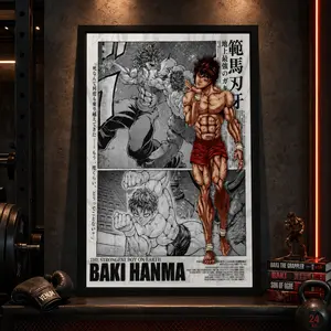 Baki Anime Artwork Poster Print, Baki Hanma the Grappler Manga Wall Decor, Gift for Anime Fan, Street Fighter BJJ MMA Minimalist AestheticCanvas Poster Wall Decor, Room Decorations, Funky Home Decor,anime wall art,bedroom canvas poster