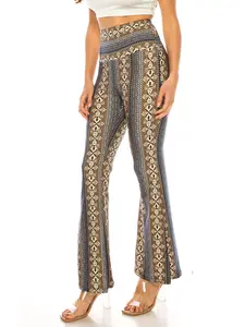 The12th High Waist Yoga Flare Leggings for Women Tummy Control Printed Palazzo Pants Buttery Soft Bell Bottom Pants Womenswear Boho Bohemian Lady Comfort Trouser bootscut