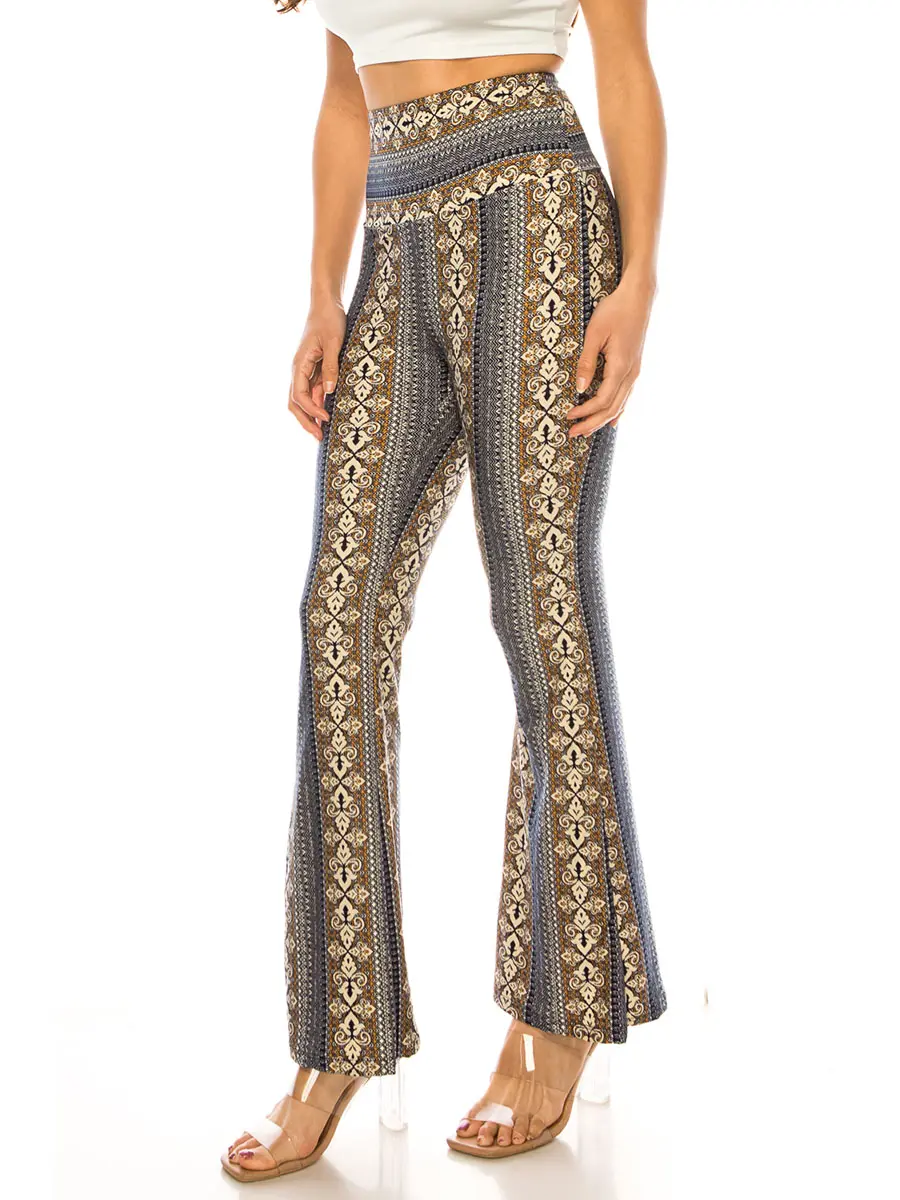 The12th High Waist Yoga Flare Leggings for Women Tummy Control Printed Palazzo Pants Buttery Soft Bell Bottom Pants Womenswear Boho Bohemian Lady Comfort Trouser bootscut