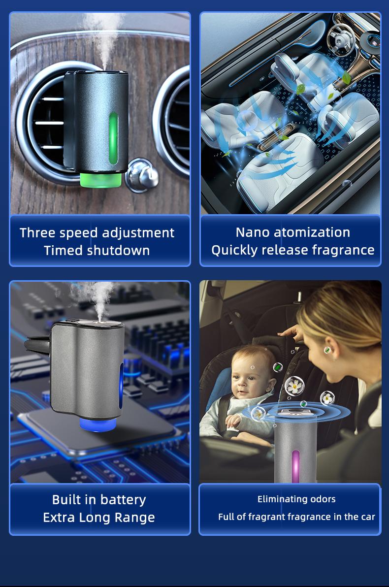 Car Air Freshener viral smart car scents Vent Clip Diffuser w/ RGB Light | AI Auto Start Stop Sensor | USB Rechargeable Essential Oil Nano Mist Odor Eliminator | 3 Modes Baby Safe Perfume | Metal Aesthetic Auto Interior Accessories Gift Set
