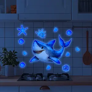 A (30*40cm) fluorescent Glow in the Dark shark shell bubble 2D flat decorative wall sticker, home decoration self-adhesive wall sticker, AYC20091-KR