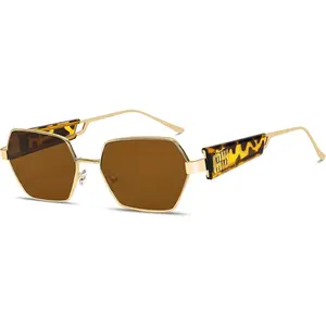Retro Hexagon Sunglasses for Women Men, 2026 Trendy Fashion Rectangle Shades Metal Gold Designer Sun Glasses