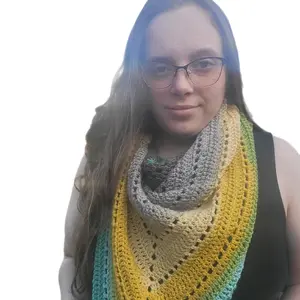 Handmade Crochet Yellow/Blue Shawl - Soft and Lightweight Design, Ideal for Cushioning and Comfort