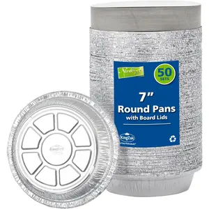 Pans 7" Round Disposable Foil Pans With  (50 Pack) - 7 Inch Round Disposable Takeout Pans With Board  (7" Inch Round)