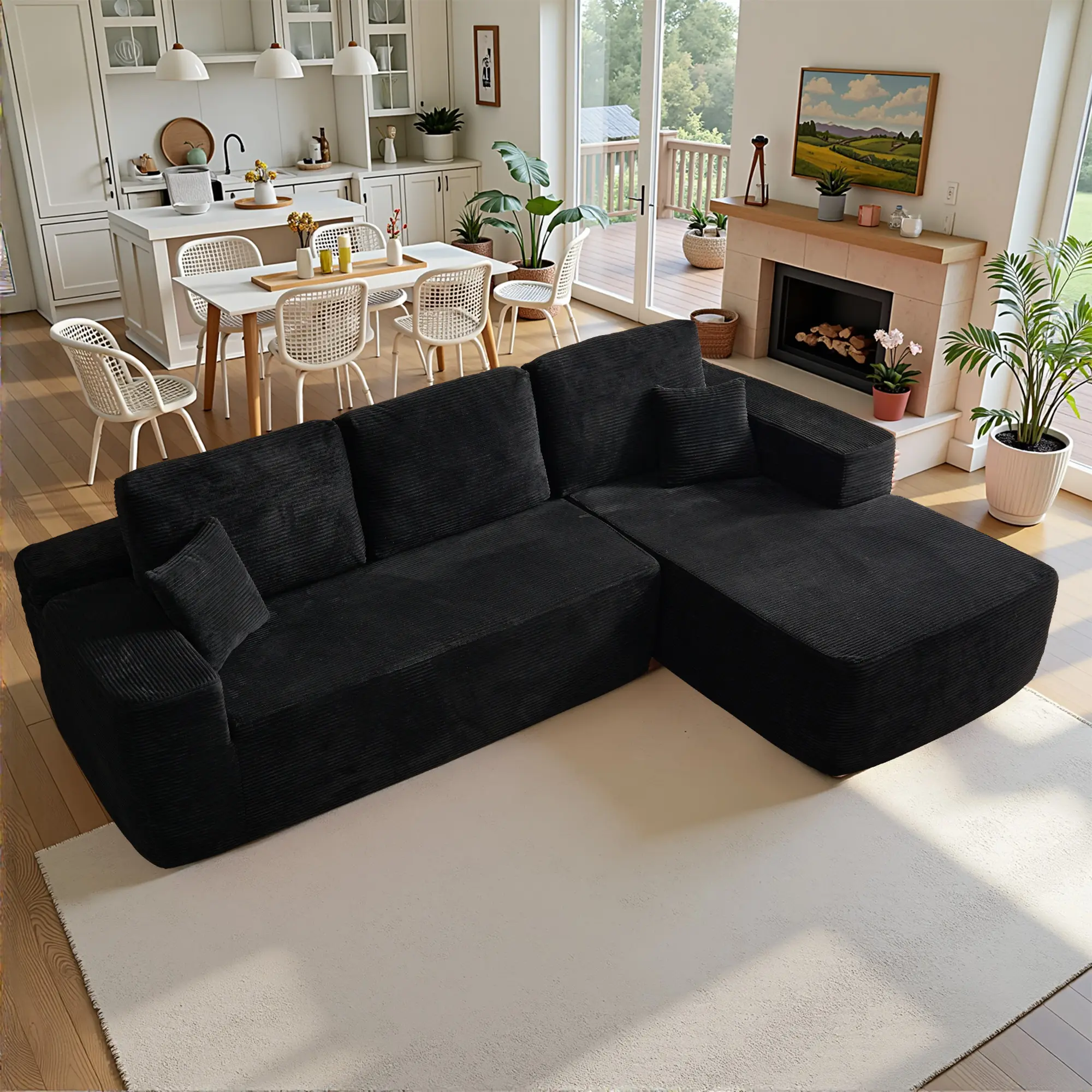 Black Corduroy Right Chaise