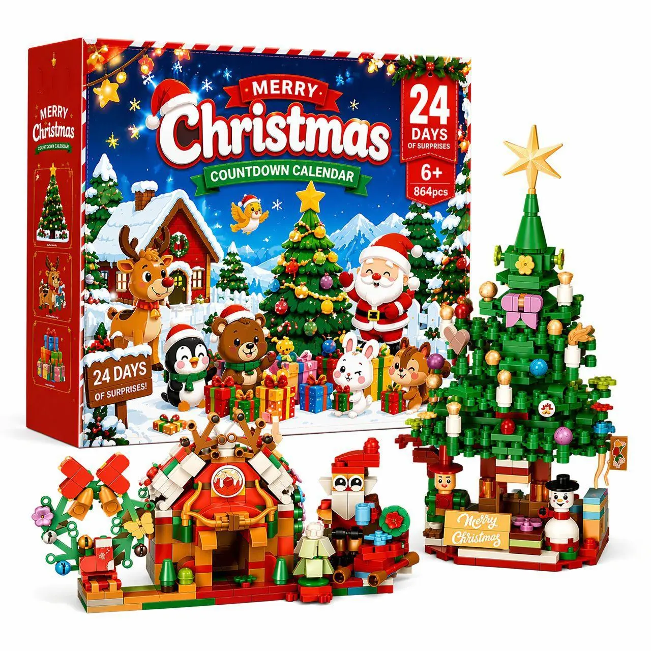 2026 Unisex Christmas Advent Calendar Bricks & Parts - 24-Pack Assembly Puzzles with Christmas Tree, Elk Sleigh, Train, BPA-Free High-Quality Materials, Double-Sided Instructions, Ideal Gift for Block Enthusiasts, Thanksgiving, Transportation