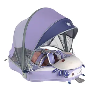 Mambobaby Non-Inflatable Axolotl Baby Swim Float with Detachable Canopy, UPF 50+ Sun Protection, 5-Point Safety System, Dual-Position Float for Babies 3-24 Months